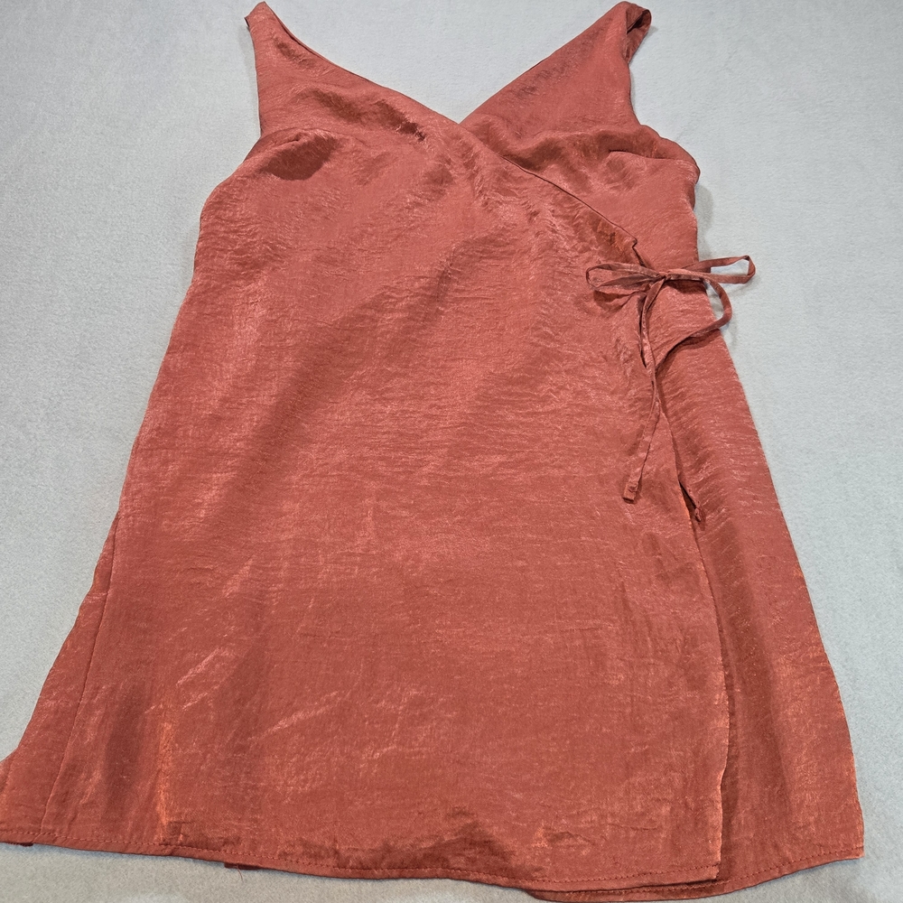Lulus Rust Satin Style Wrap Mini Dress Made in USA Size L Date Night Party